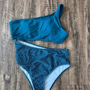 Teal SHEIN One-Shoulder Bikini Set